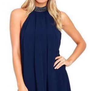 NBD Navy Beaded Halter Dress